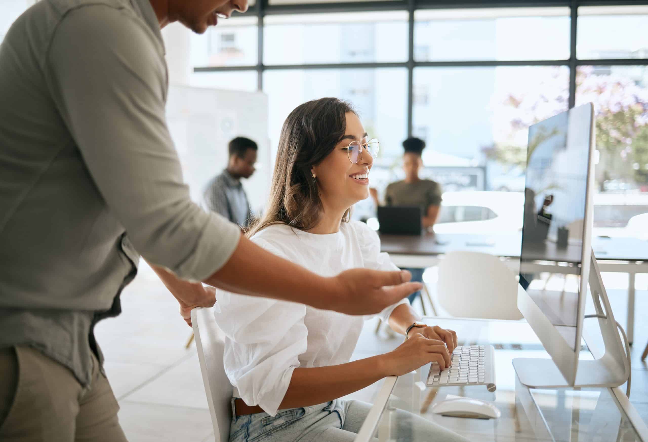 Employees working collaboration and strategy on computer